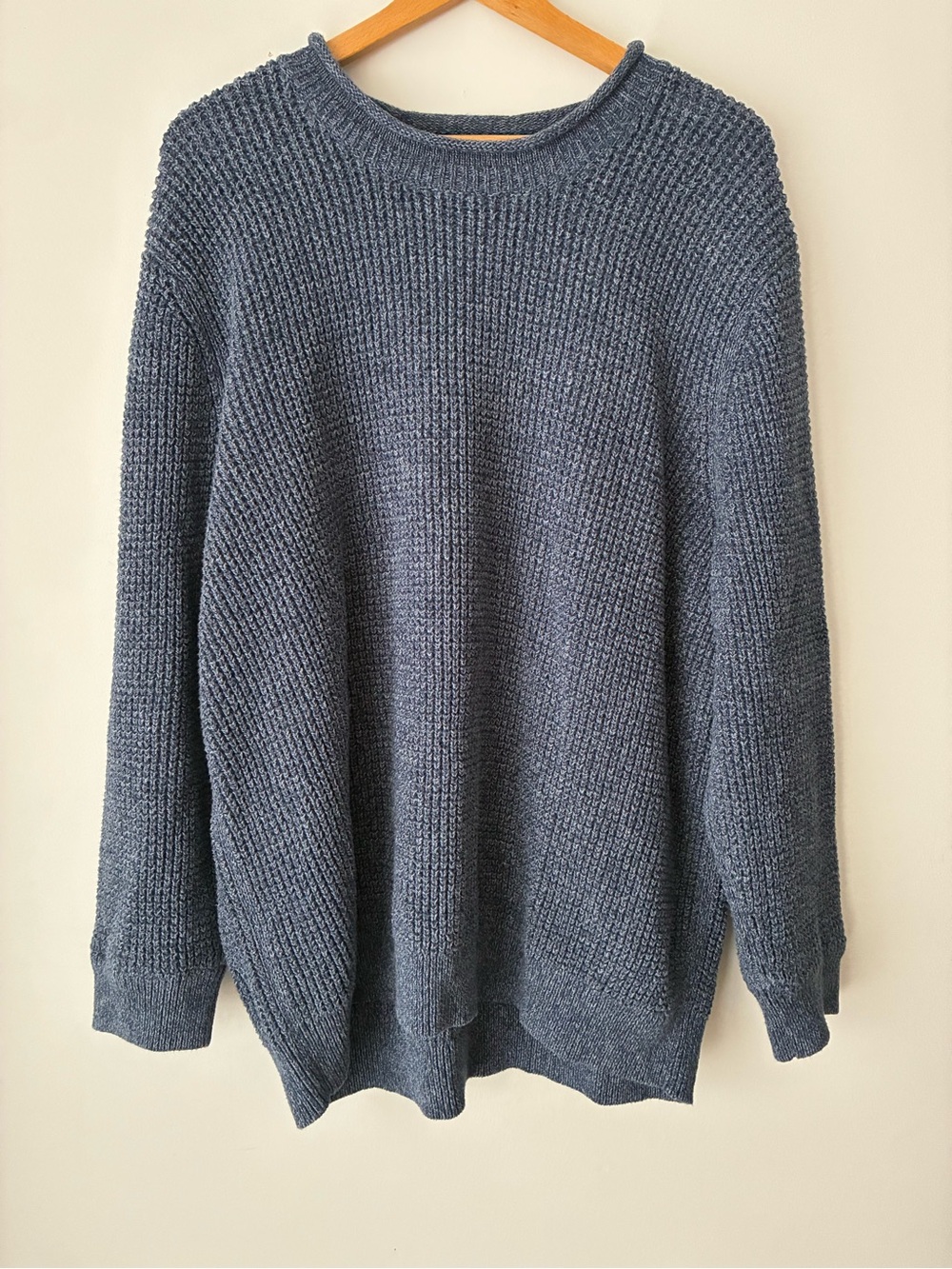 L.L.Bean Sweater Men’s XXXL Blue Organic Cotton Waffle Knit Crewneck Pullover